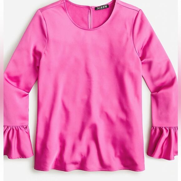 J. Crew Winter Garden Fuchsia Ruffle Sleeve Satin Blouse Size Small - Picture 1 of 11